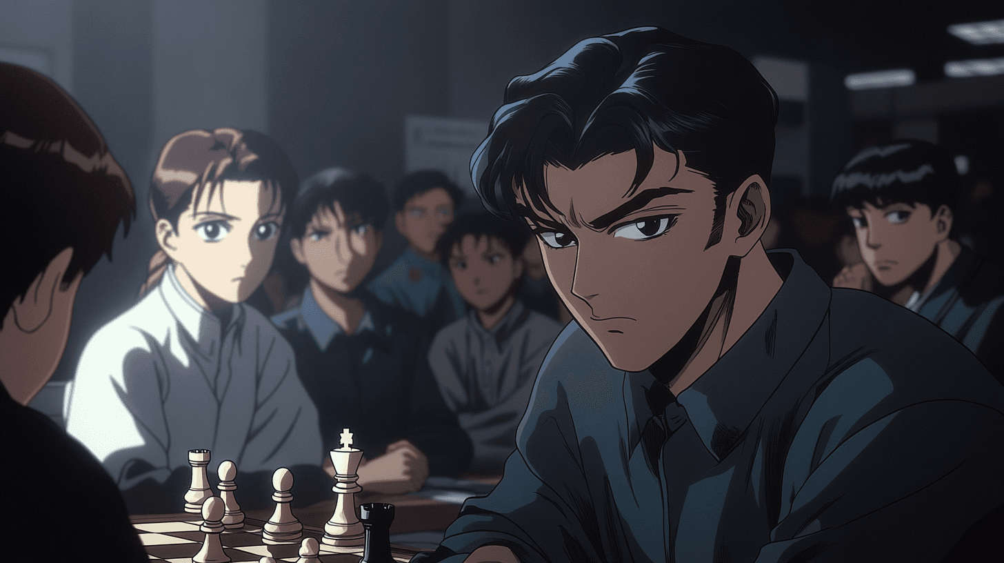 Anime character playing chess